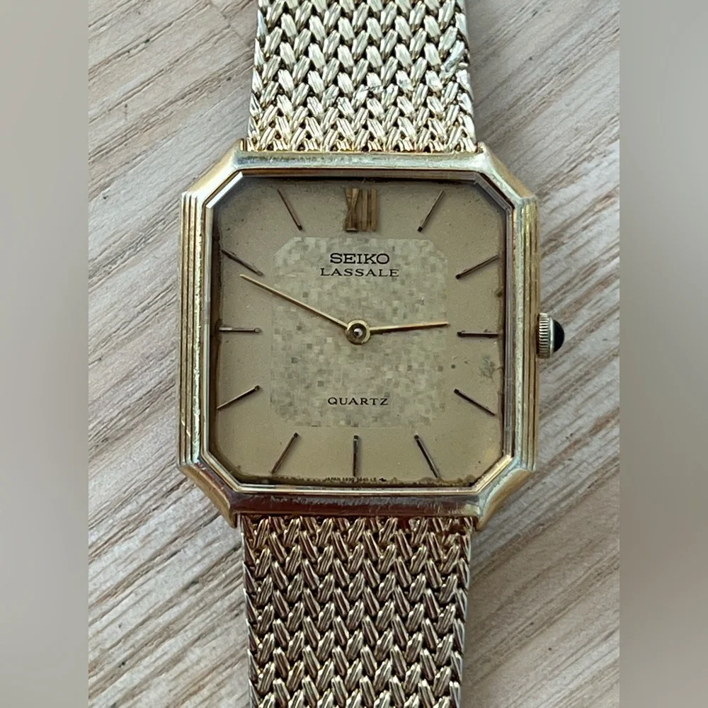 Seiko Lassale Ultra Rare Vintage Luxury Watch Gold Weave Bracelet Sparkling Dial